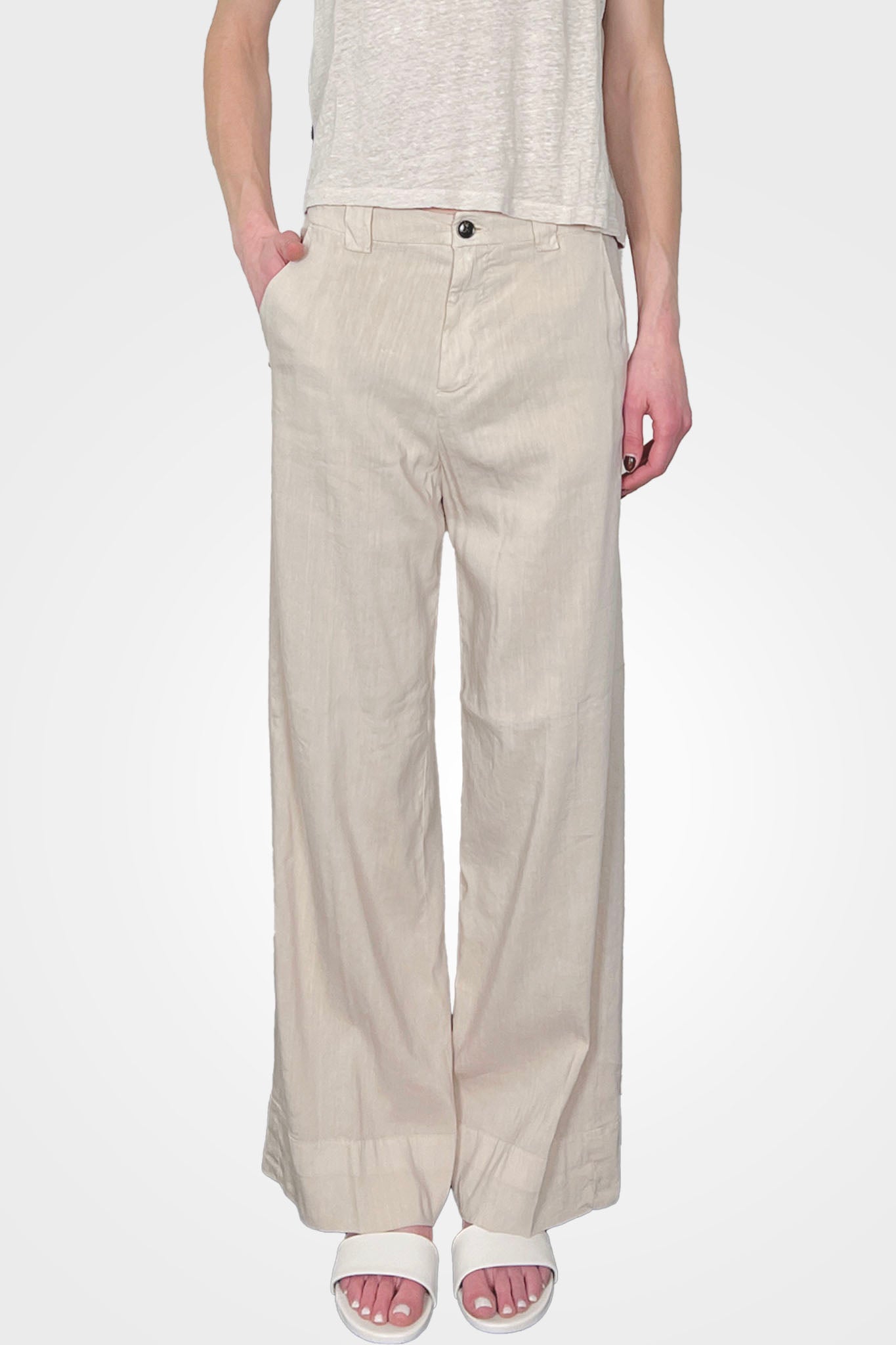 Wide Leg Hem Trousers - Sand by White Sand — alternate view