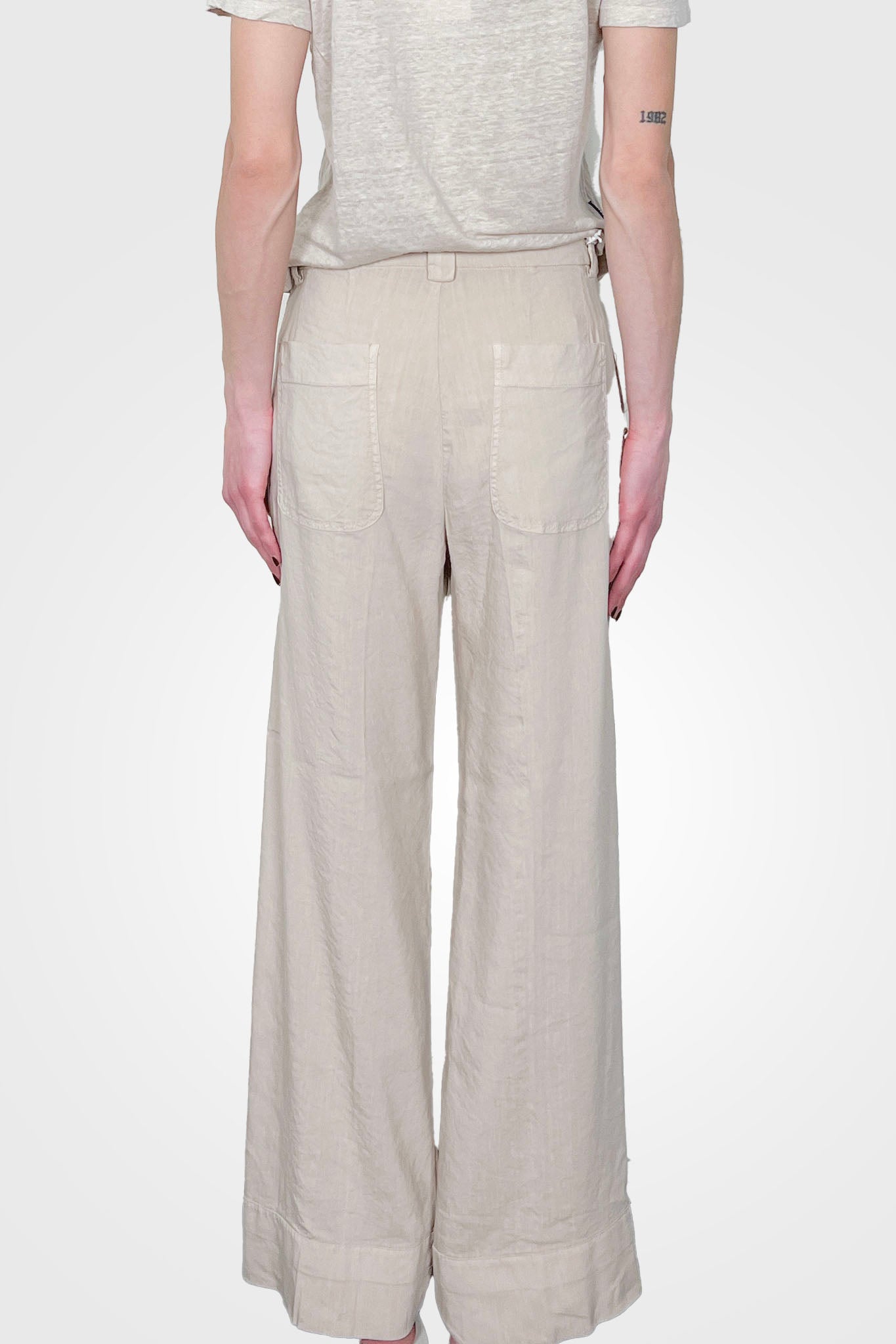 Wide Leg Hem Trousers - Sand by White Sand — view 3