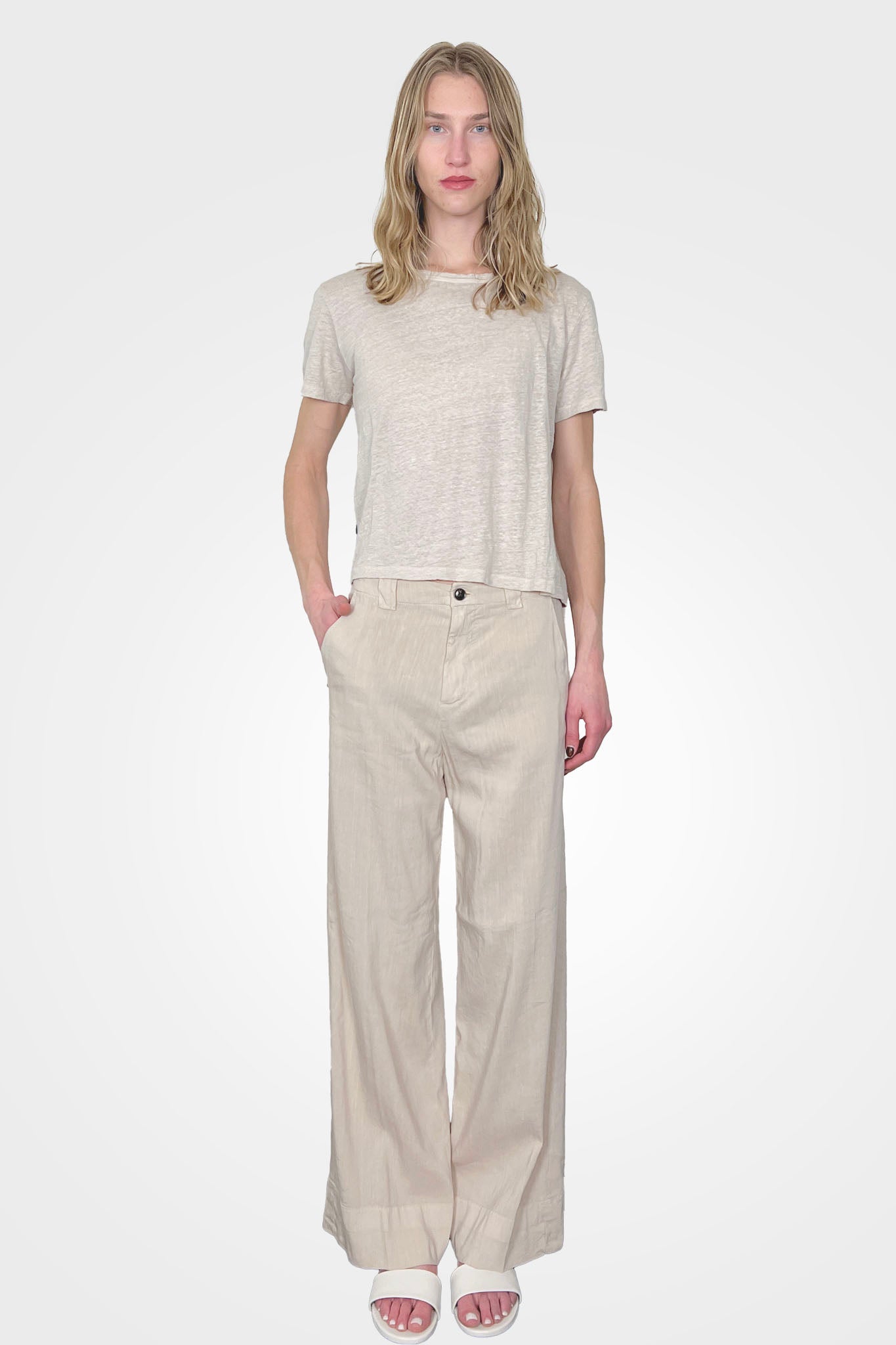 Wide Leg Hem Trousers - Sand by White Sand | 25 South Boutiques