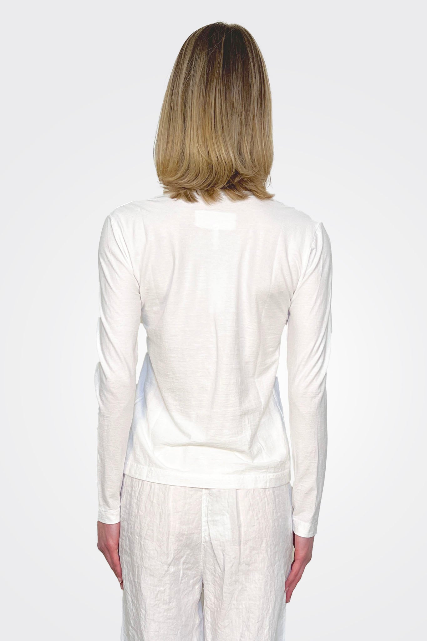 Long Sleeve Cotton Tee - White by Private 0204 — alternate view