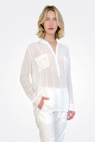 Pocket Oversized Silk Button Down - White by Private 0204 — alternate view