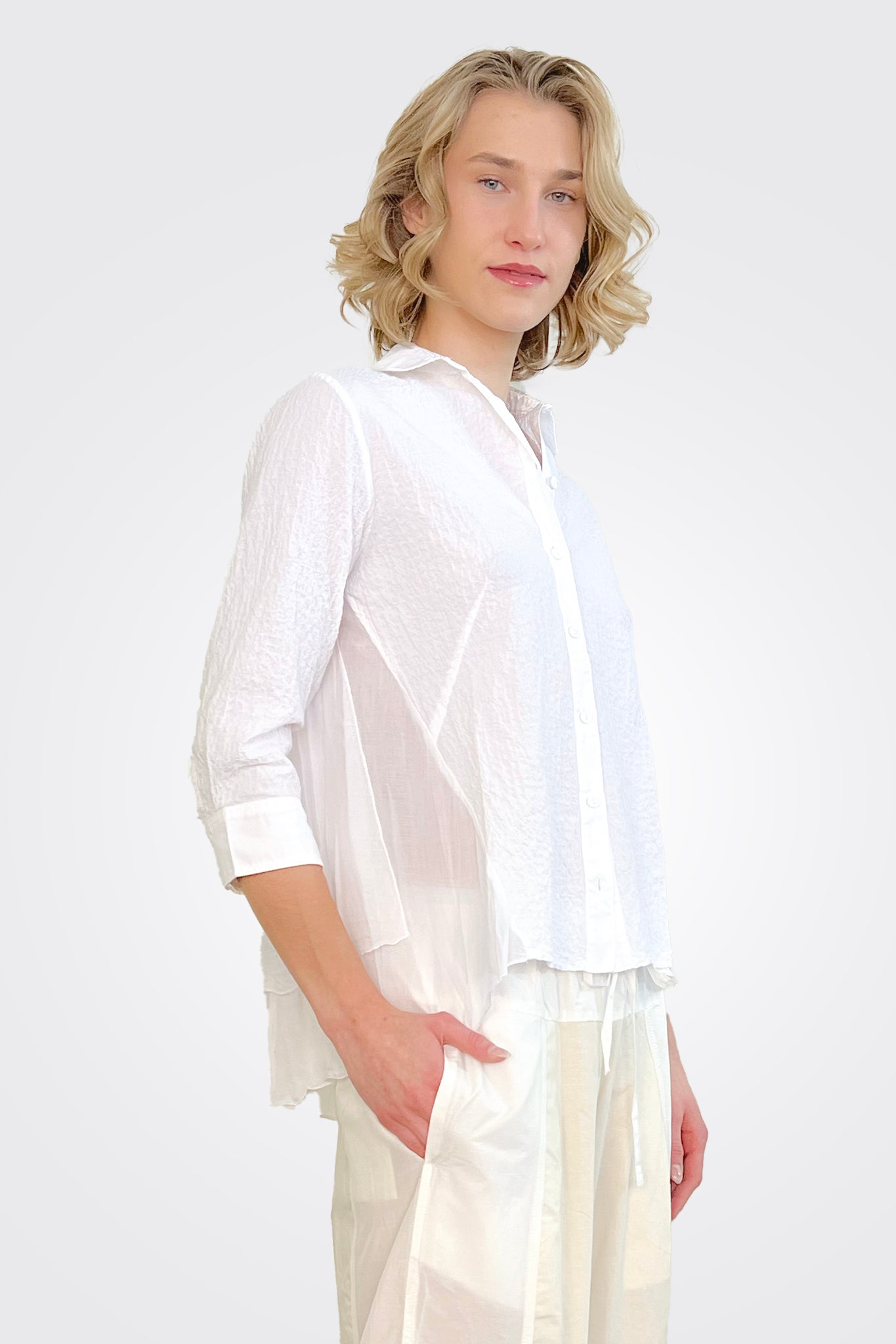 Long Sleeve Hi Lo Shirt - White by European Culture — alternate view