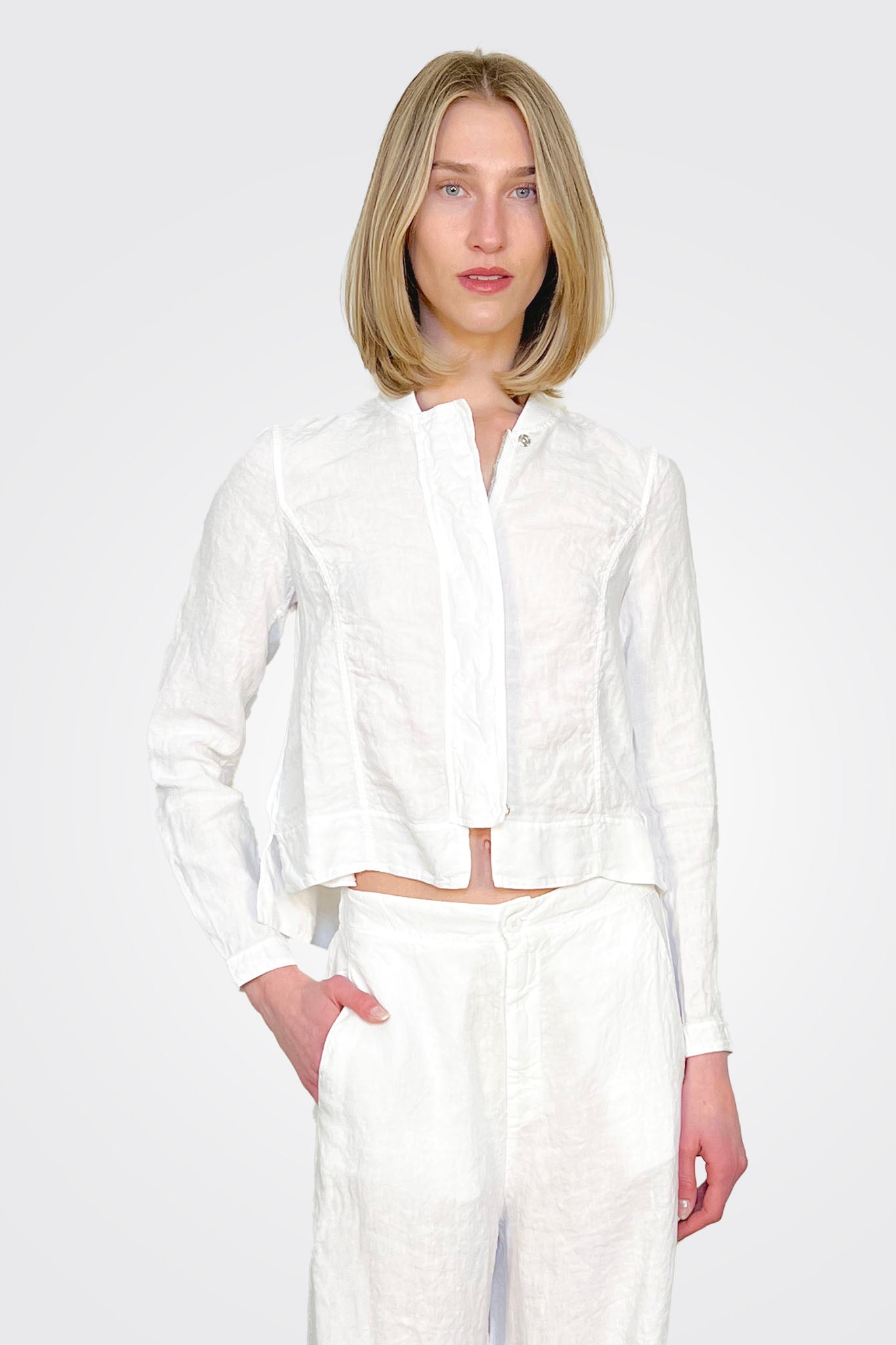 Linen Knitted Collar Zipped Jacket - White by Transit Par-Such | 25 South Boutiques