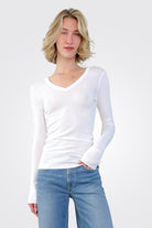 Flagship Long Sleeve V Neck - White by Crown Jewel — alternate view