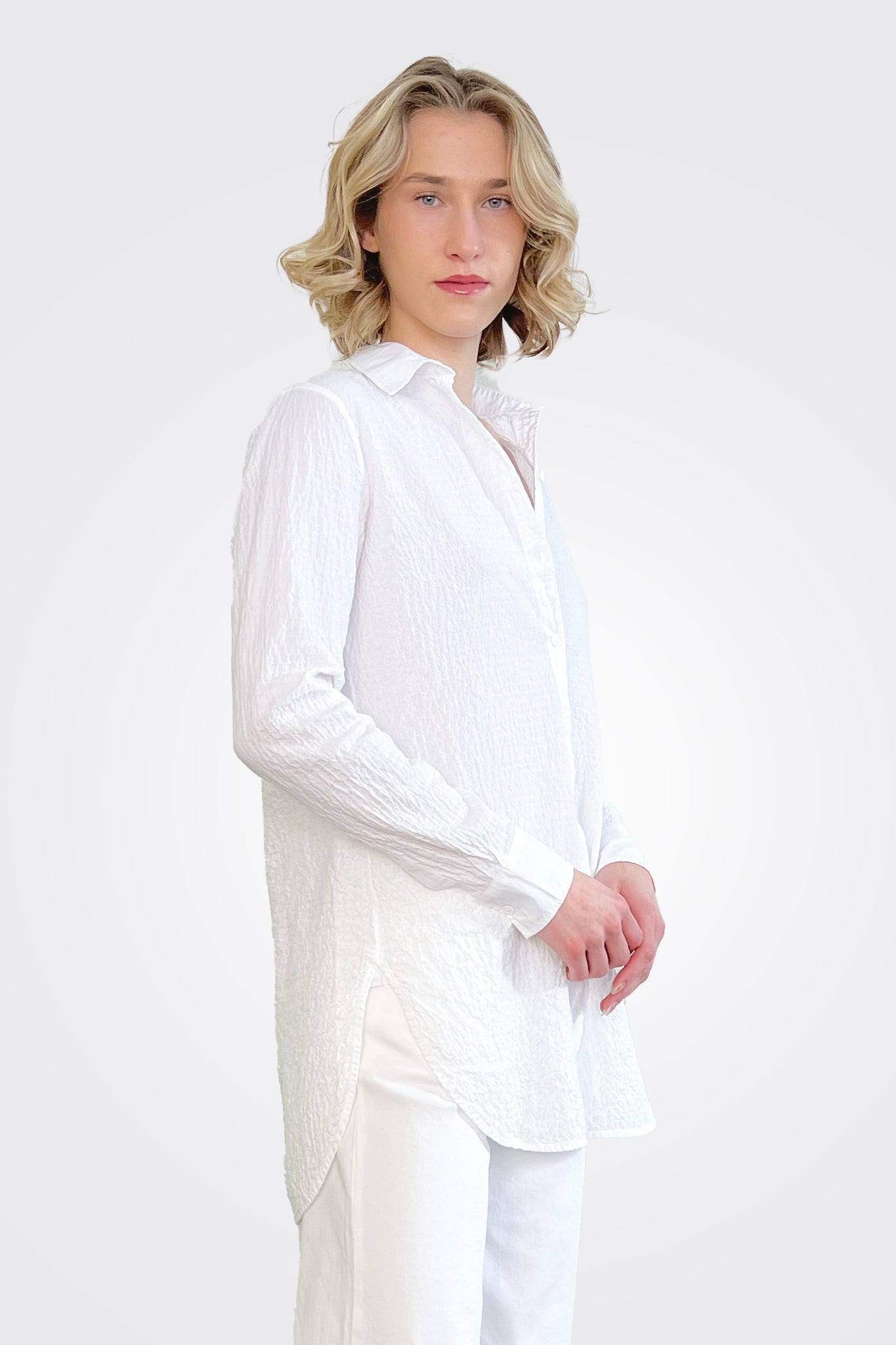 Long Sleeve Button Up Shirt - White by European Culture — alternate view