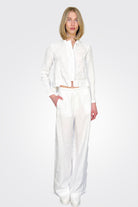 Linen Knitted Collar Zipped Jacket - White by Transit Par-Such — view 4