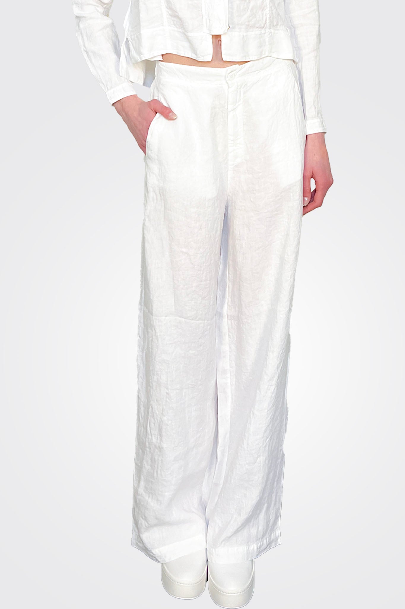 Wide Leg Linen Trousers - White by Transit Par-Such — alternate view