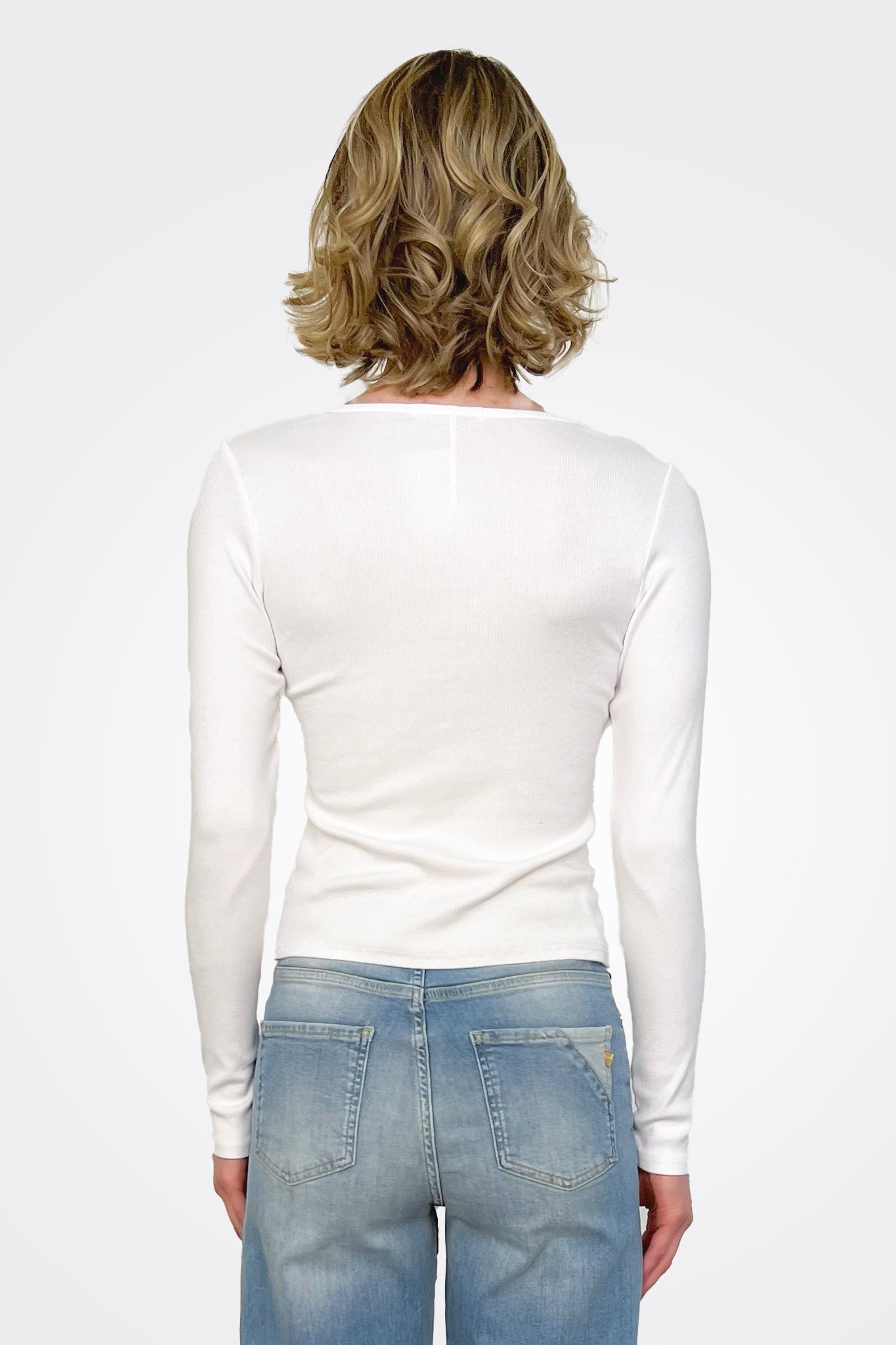 Rib Long Sleeve Snap Front Cardigan - White by Stateside — view 3