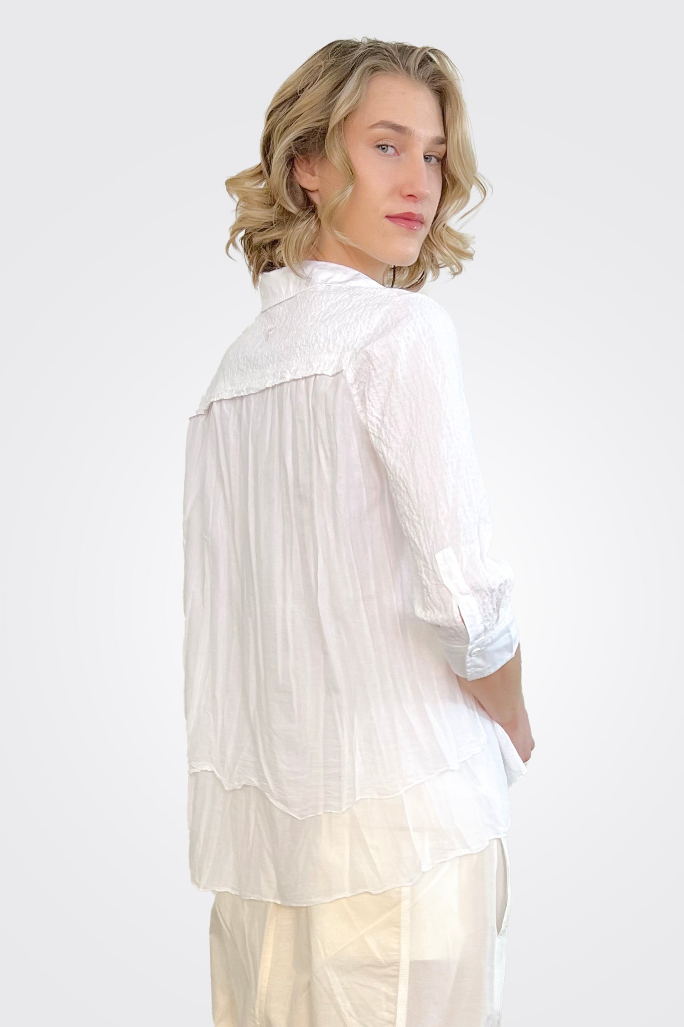 Long Sleeve Hi Lo Shirt - White by European Culture — view 3