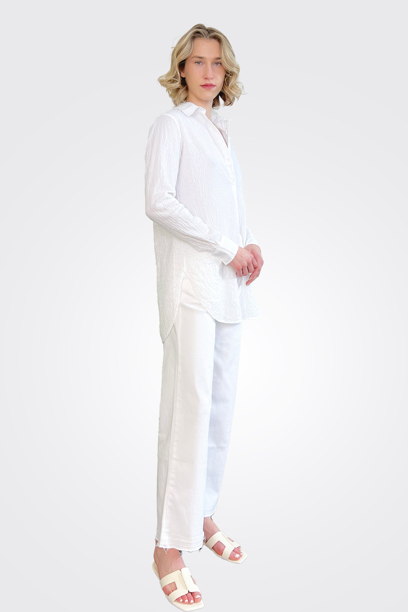 Raw Hem Pants - White by European Culture — alternate view