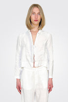 Linen Knitted Collar Zipped Jacket - White by Transit Par-Such — view 3