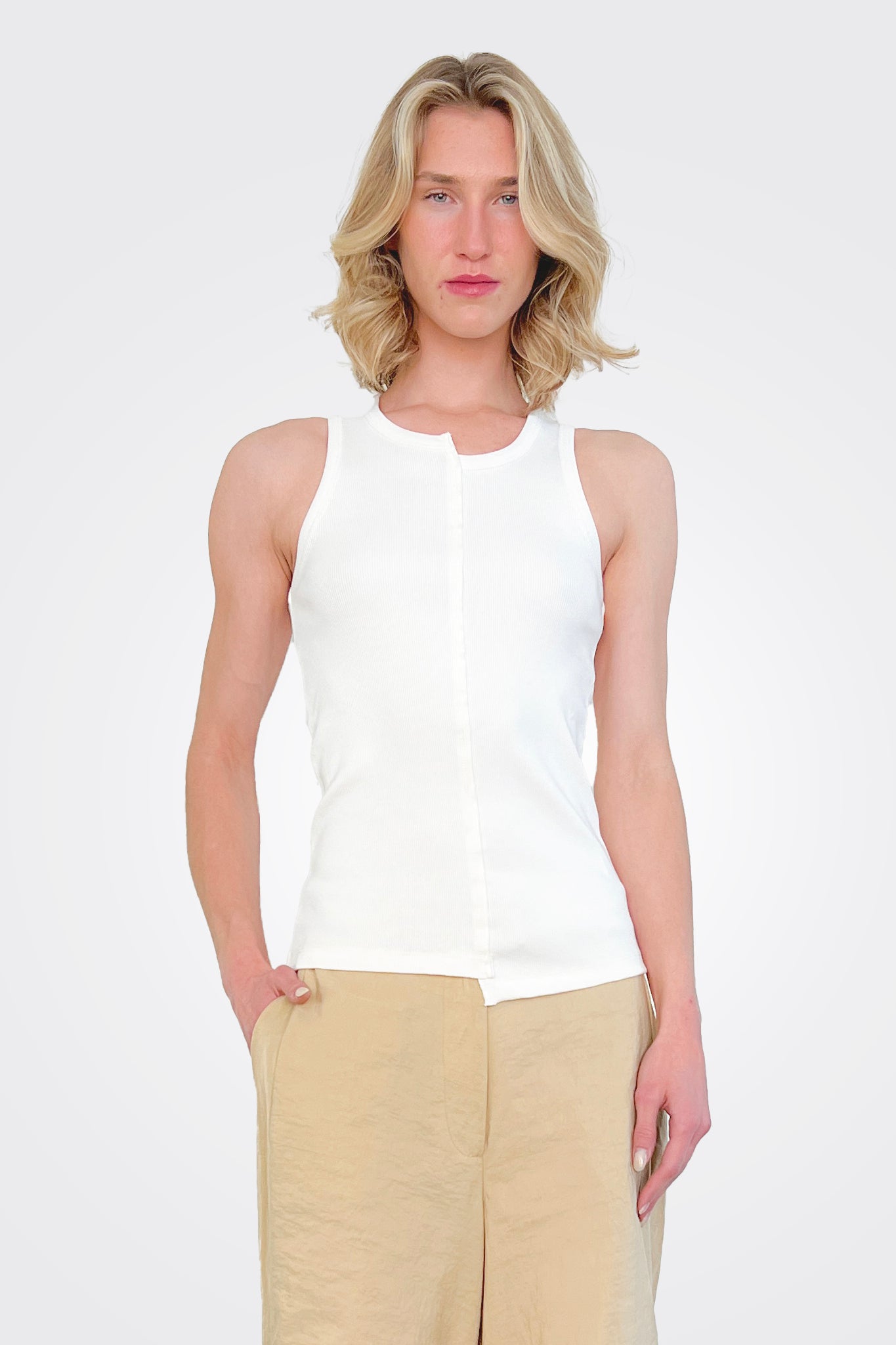 Hellin Jersey Rib Tank - Ecru by Rabens Saloner | 25 South Boutiques
