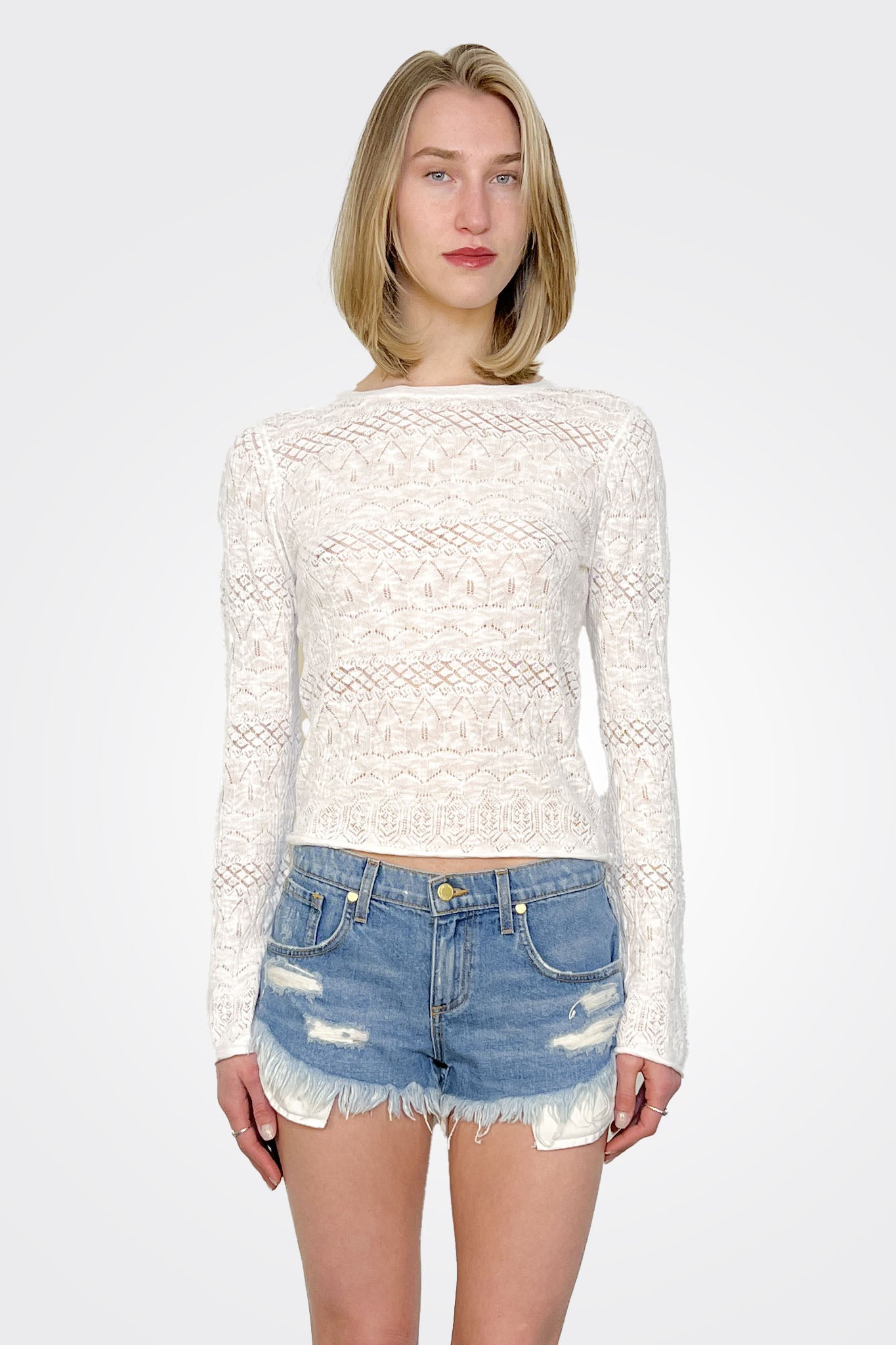 Pointelle Long Sleeve Top - White by Bobi | 25 South Boutiques