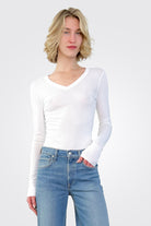 Flagship Long Sleeve V Neck - White by Crown Jewel | 25 South Boutiques