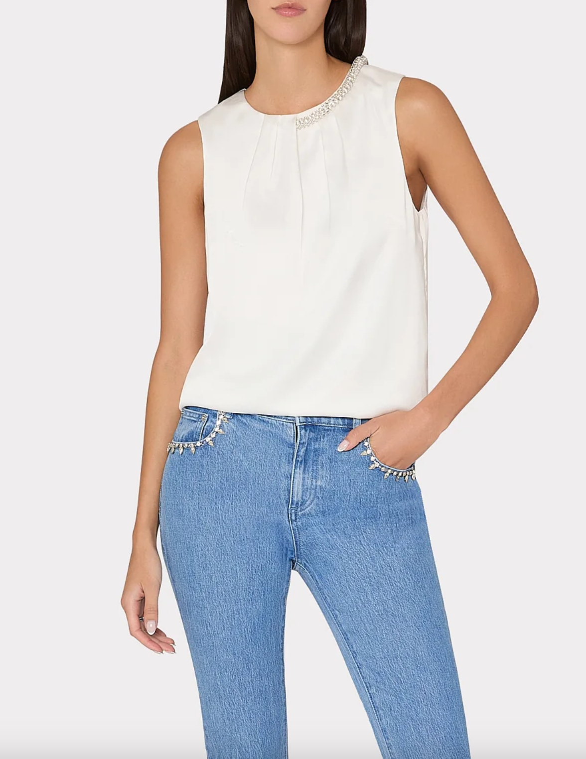 Lily Satin Crystal Embellished Top - White by Milly | 25 South Boutiques