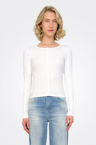 Rib Long Sleeve Snap Front Cardigan - White by Stateside | 25 South Boutiques