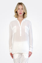Pocket Oversized Silk Button Down - White by Private 0204 | 25 South Boutiques