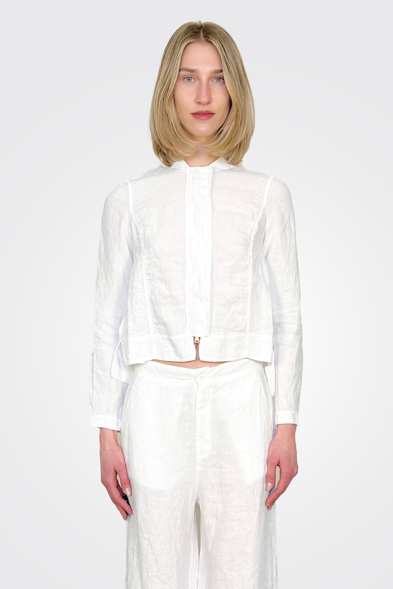 Linen Knitted Collar Zipped Jacket - White by Transit Par-Such — alternate view