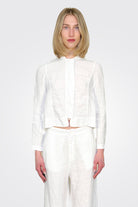 Linen Knitted Collar Zipped Jacket - White by Transit Par-Such — alternate view