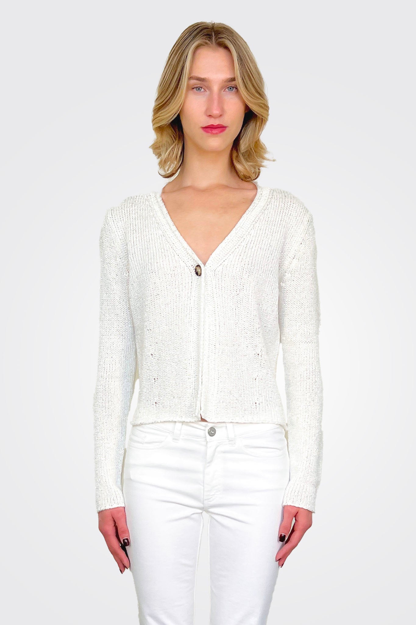 One Button Cardigan - White by Hubert Gasser | 25 South Boutiques