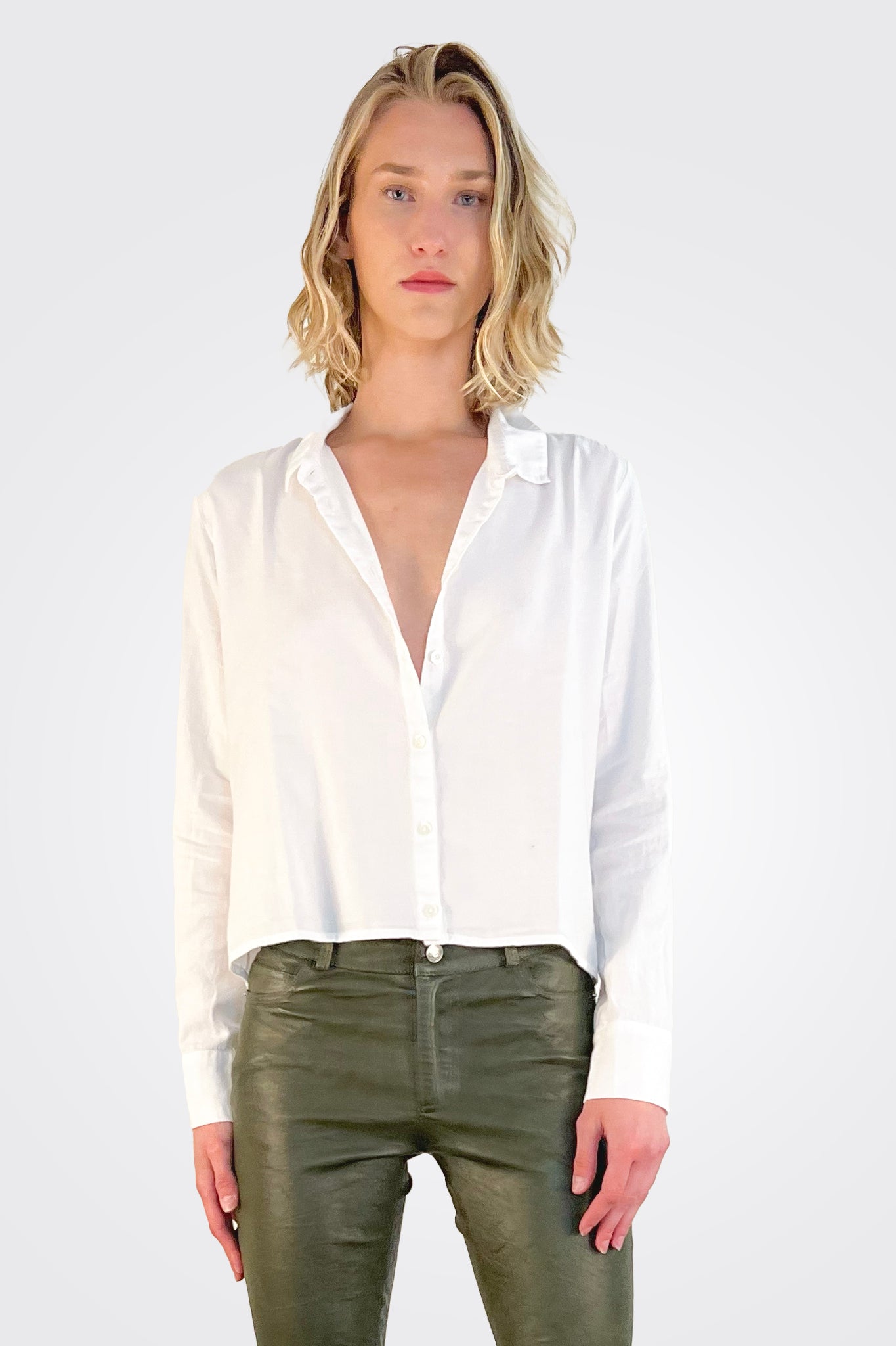 Cropped Button Down Cotton Shirt - White by Private 0204 | 25 South Boutiques