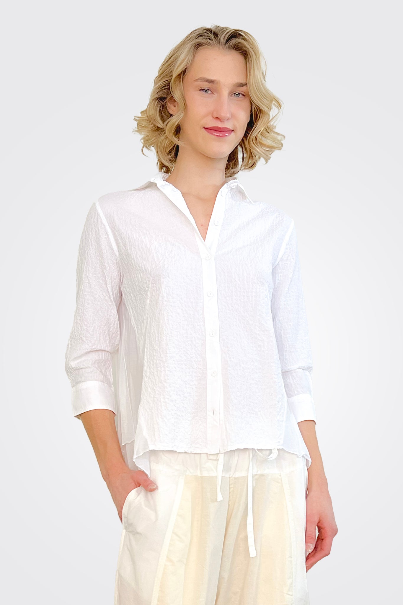 Long Sleeve Hi Lo Shirt - White by European Culture | 25 South Boutiques
