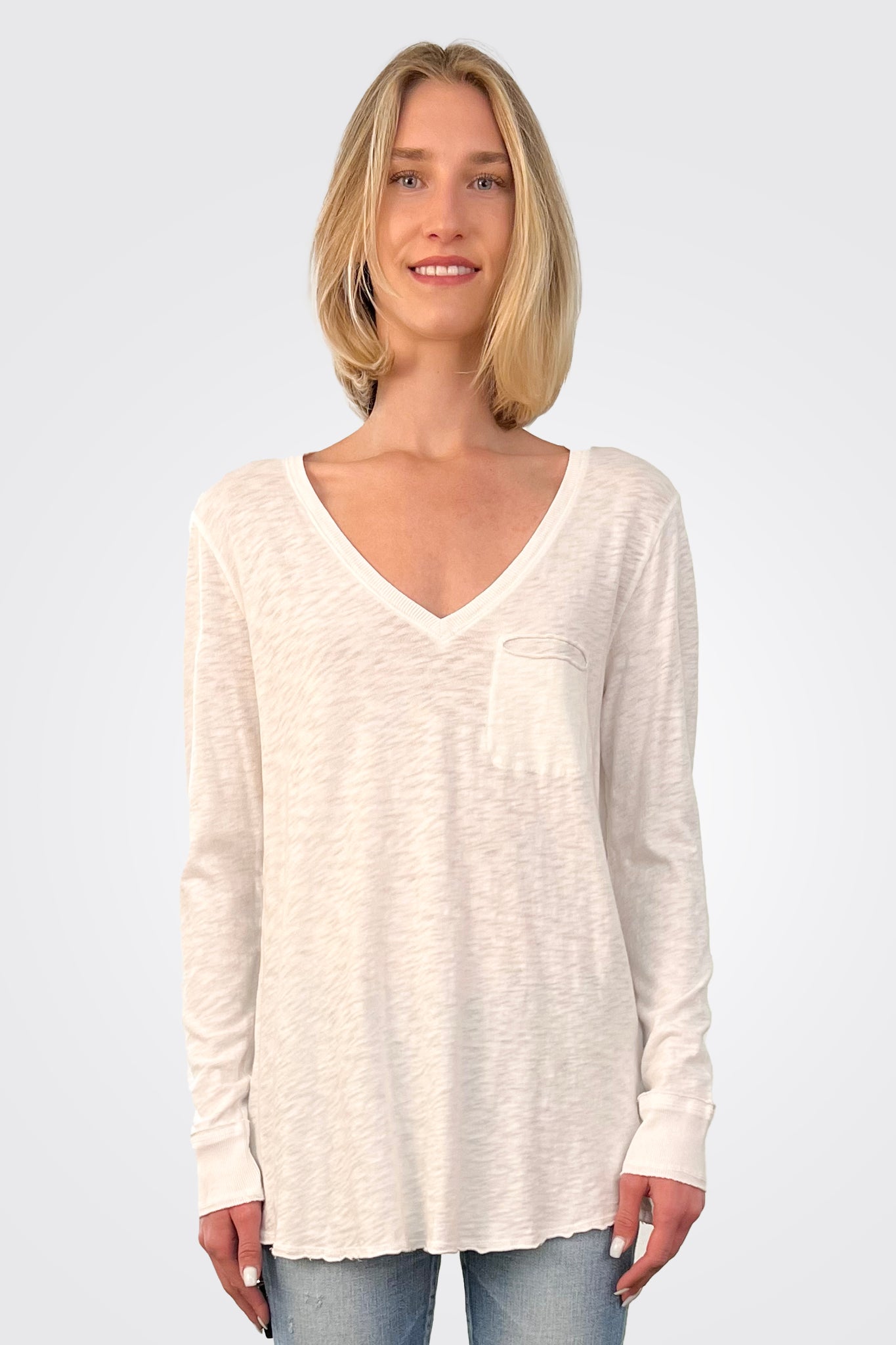 Long Sleeve Pocket Tee - White by HelloNite | 25 South Boutiques