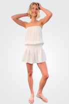 Strapless Short Dress w/ Smock Waist - White by Bobi | 25 South Boutiques
