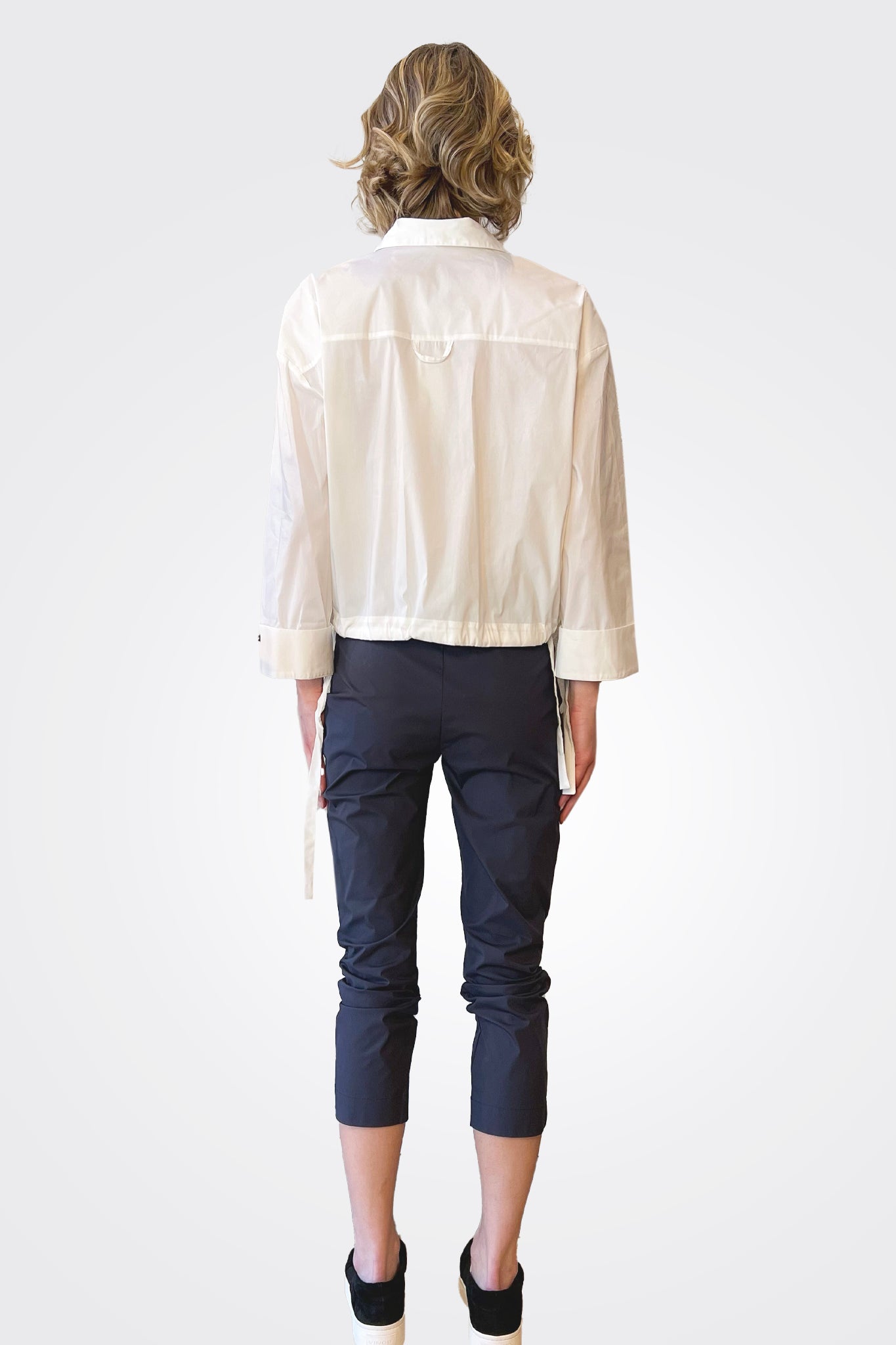 Long Sleeve Synched Waist Shirt - White by Liviana Conti — view 4