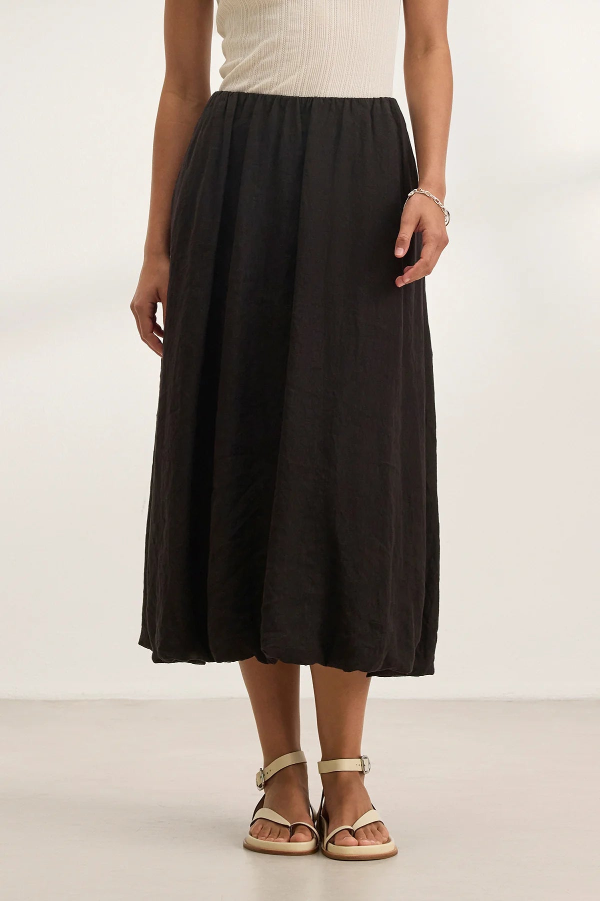 Rachelle Woven Linen Skirt - Black by Velvet — alternate view