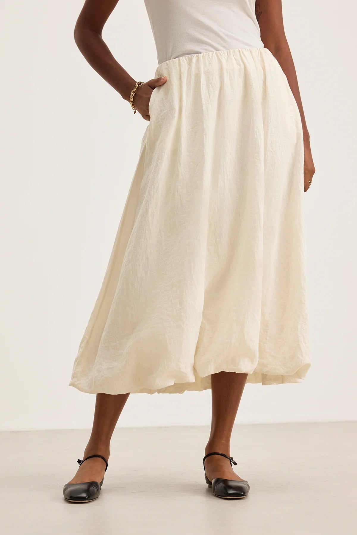 Rachelle Woven Linen Skirt - Chalk by Velvet — alternate view