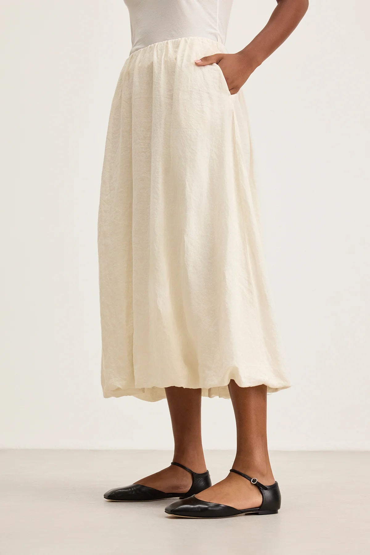 Rachelle Woven Linen Skirt - Chalk by Velvet — view 3