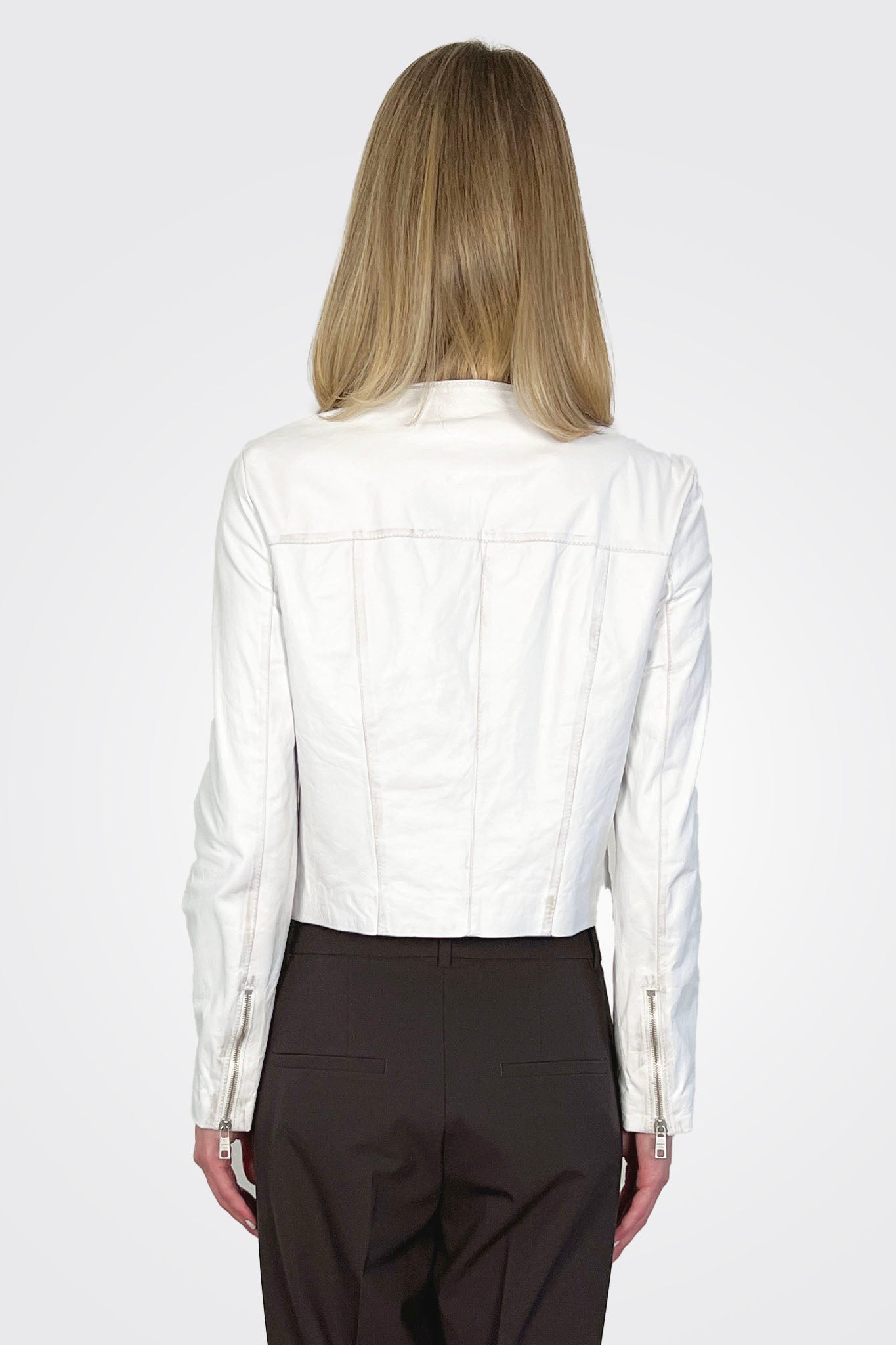 Collarless Crop Moto Jacket - White Sand by Giorgio Brato — view 3