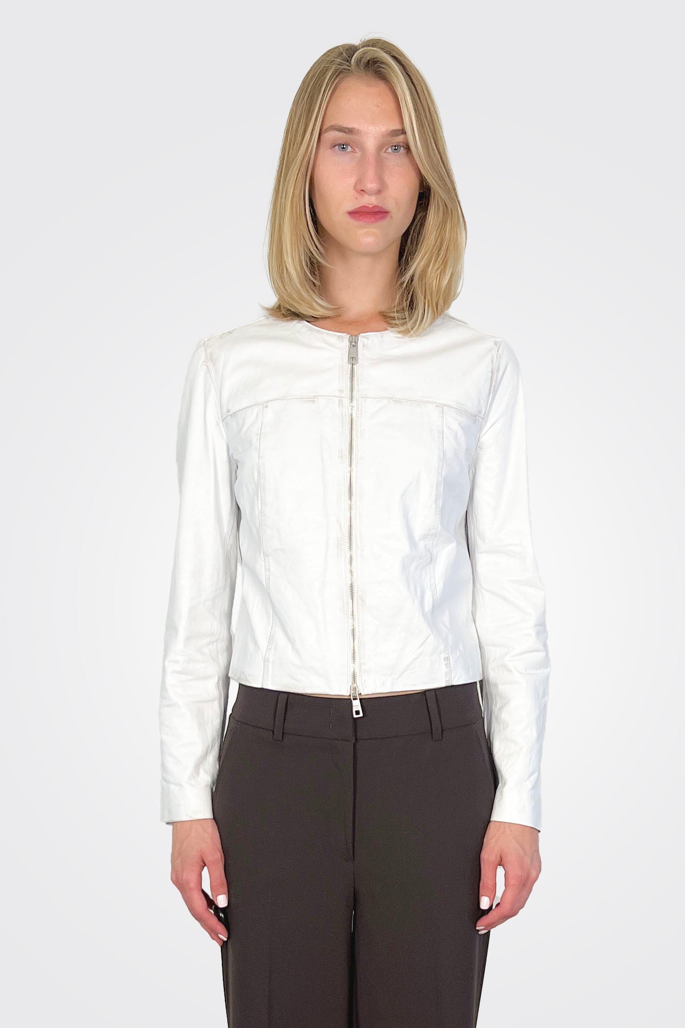 Collarless Crop Moto Jacket - White Sand by Giorgio Brato | 25 South Boutiques