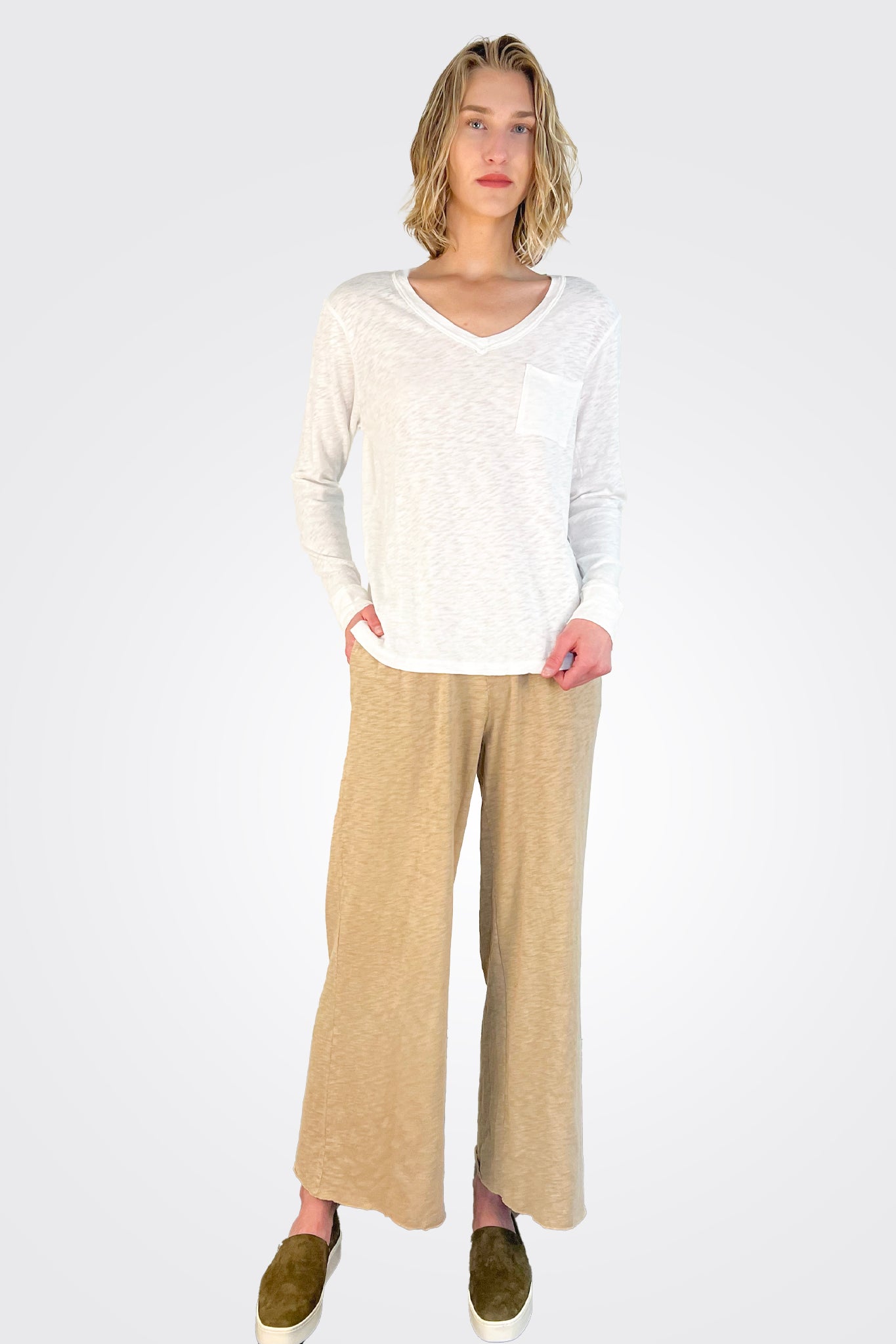 Billie Boyfriend Long Sleeve Tee - White Sand by HelloNite — view 3
