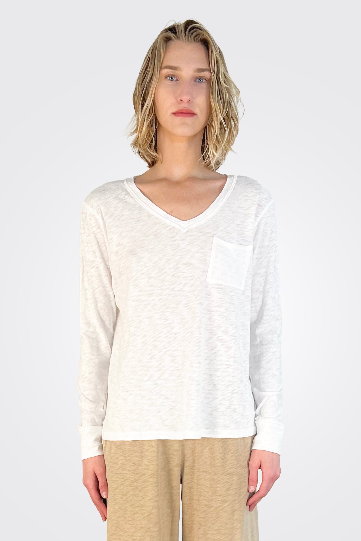 Billie Boyfriend Long Sleeve Tee - White Sand by HelloNite | 25 South Boutiques