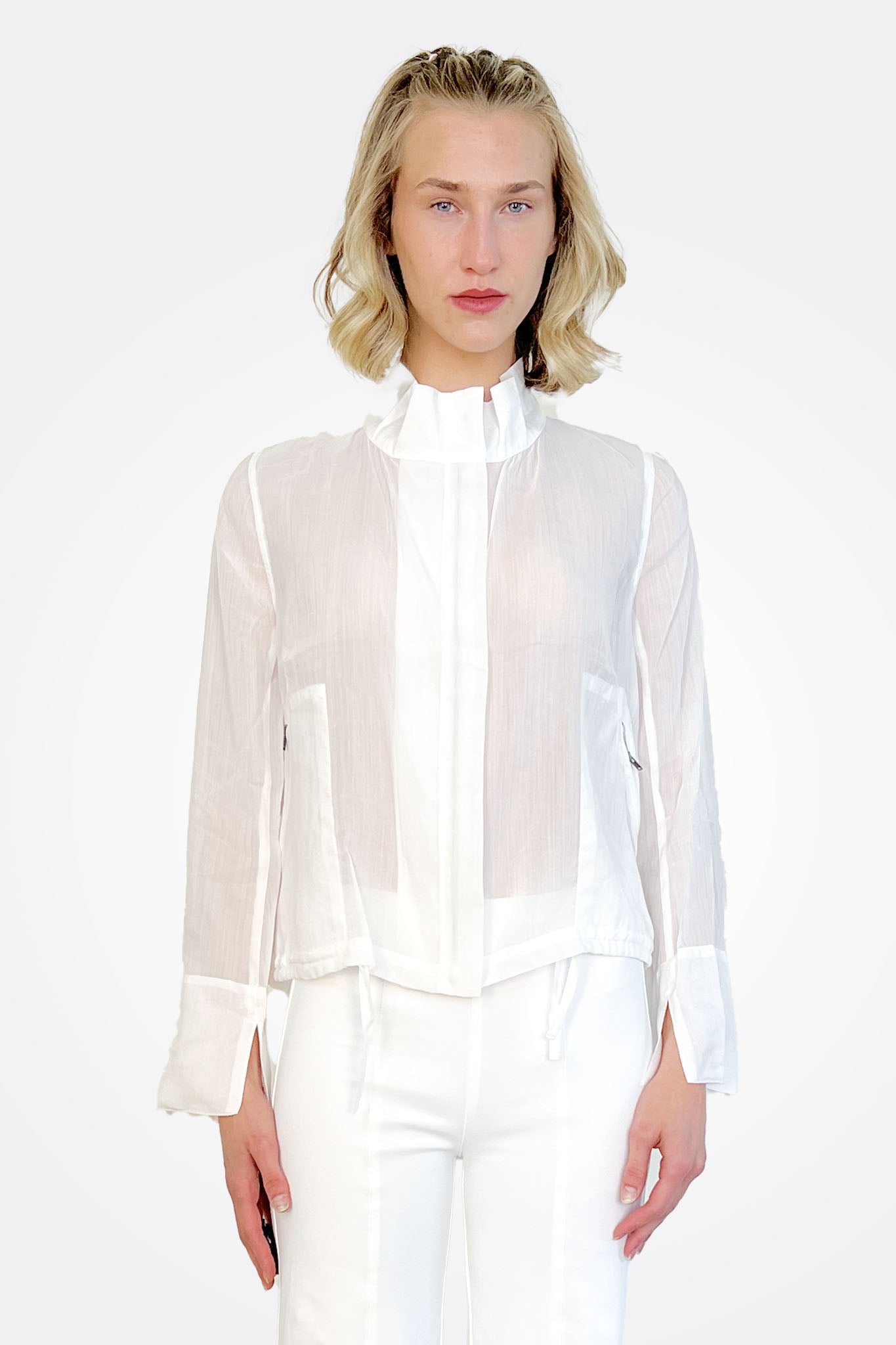 Yabella Sheer Mockneck Zip Jacket - White by Elaine Kim — alternate view