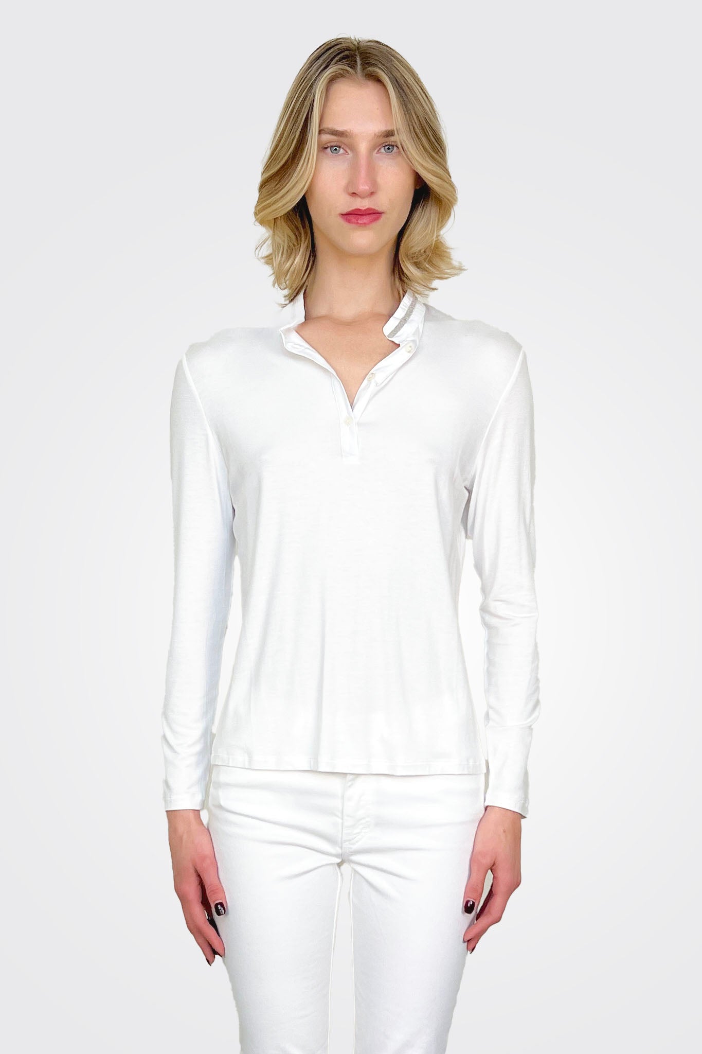 Embroided Collar Polo Shirt - White by Hubert Gasser | 25 South Boutiques