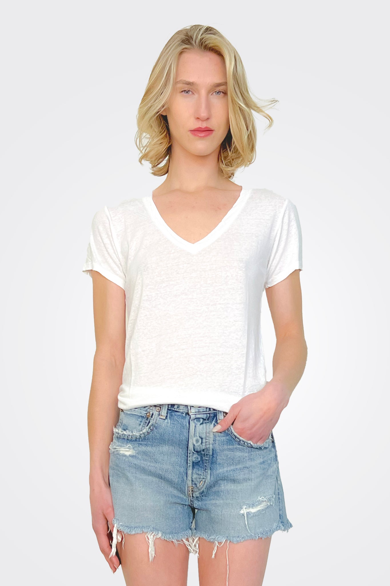 Deep V-Neck Tee - White by Bobi | 25 South Boutiques