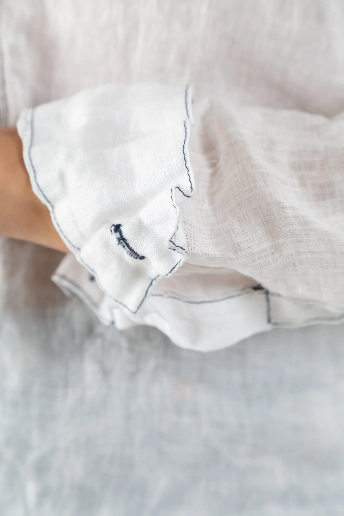 Romy Linen Shirt - White Navy Stitch by CP Shades — alternate view