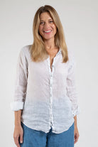 Romy Linen Shirt - White Navy Stitch by CP Shades | 25 South Boutiques