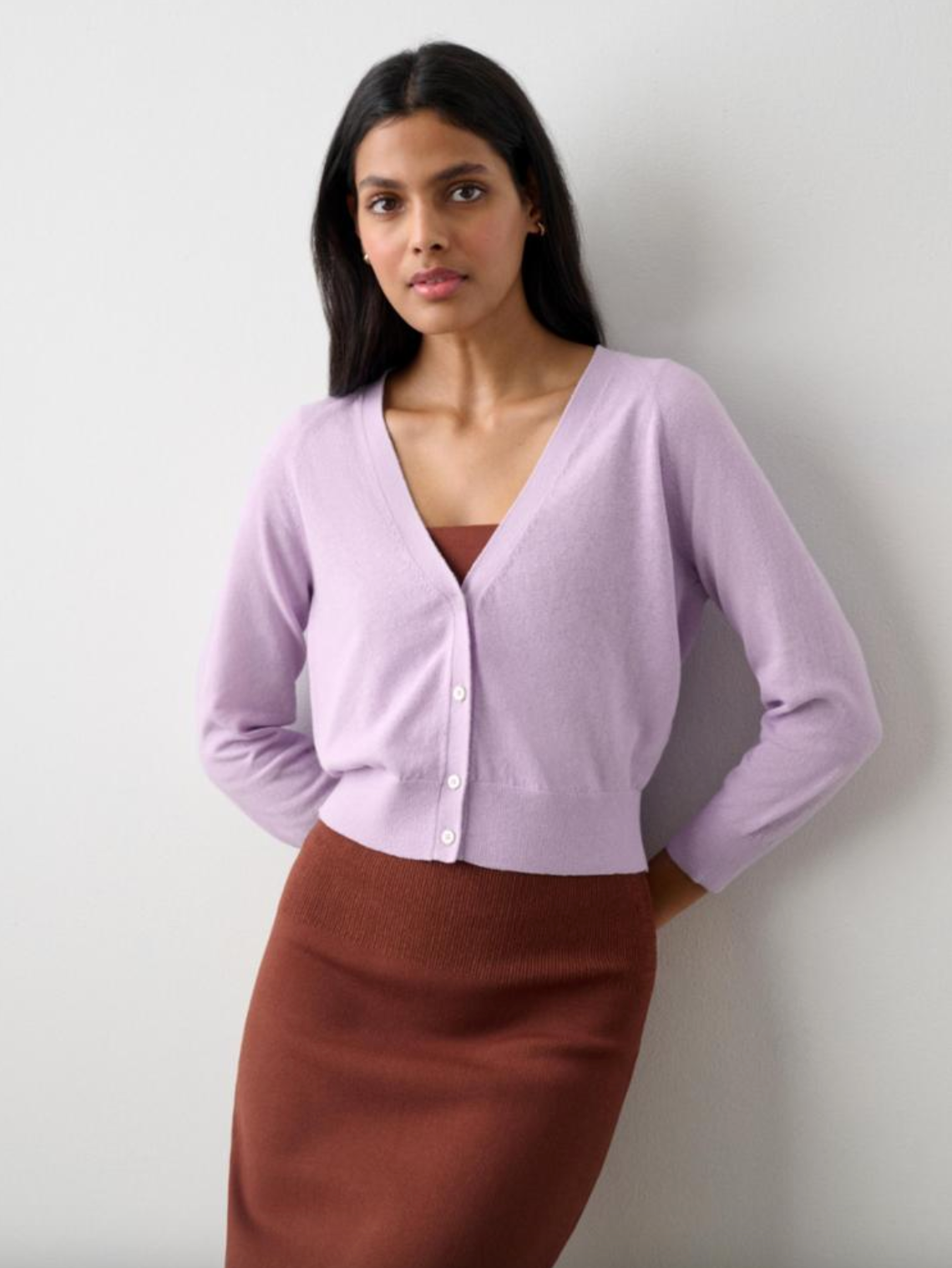 Linen Gauze Shrunken Cardigan - Pale Amethyst by White + Warren | 25 South Boutiques