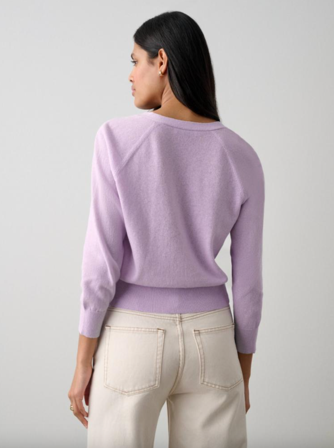Linen Gauze Shrunken Cardigan - Pale Amethyst by White + Warren — alternate view