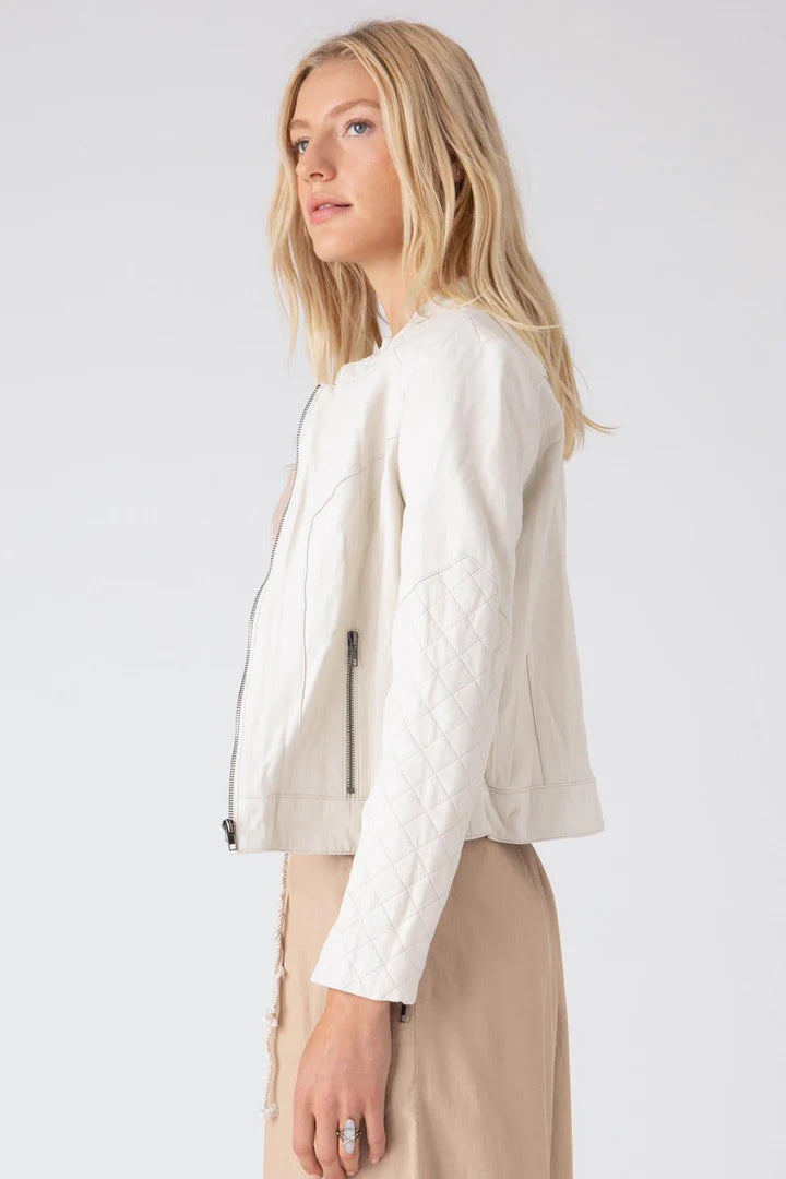 Quilted Washed Leather Jacket - Pearl by Burning Torch — view 3