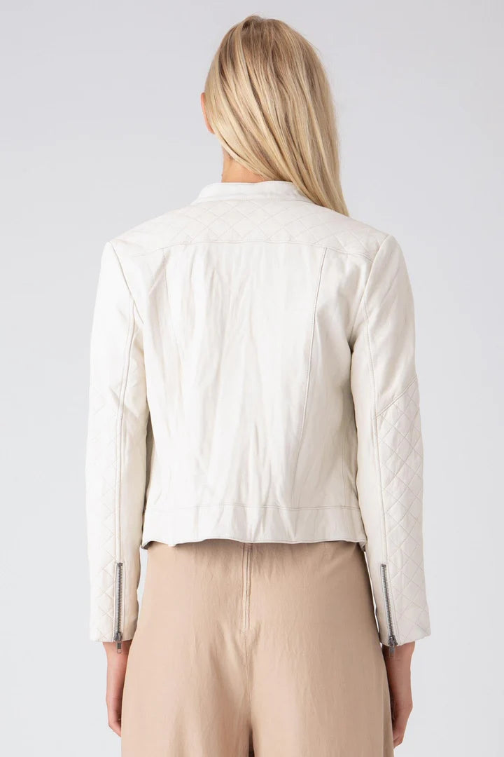 Quilted Washed Leather Jacket - Pearl by Burning Torch — view 5