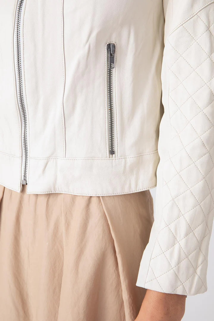 Quilted Washed Leather Jacket - Pearl by Burning Torch — view 6