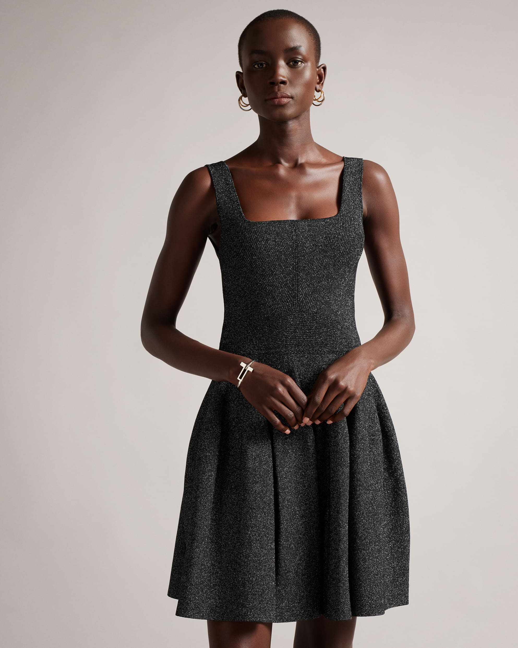 Glitzia Metallic Skater Dress - Black by Ted Baker | 25 South Boutiques