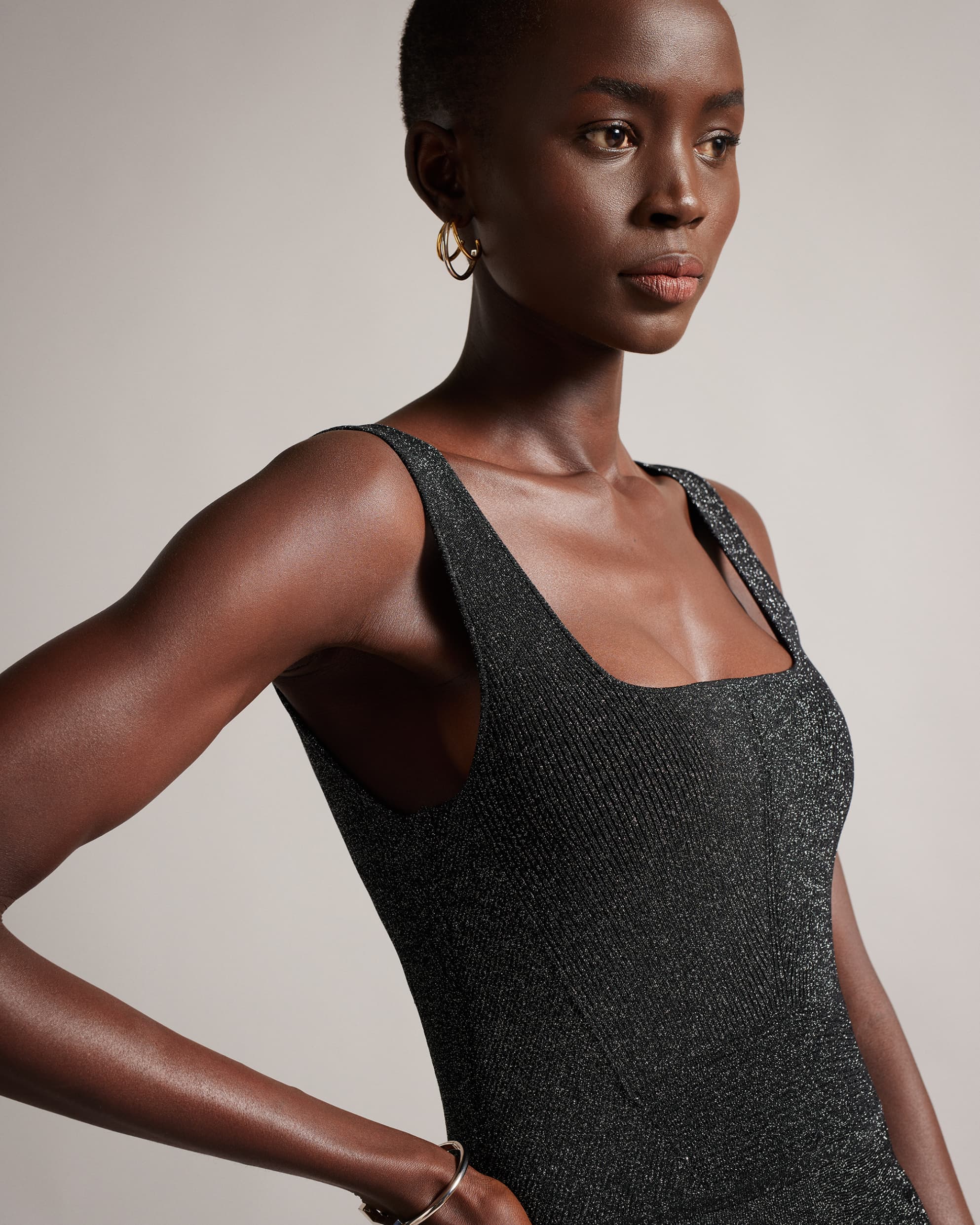 Glitzia Metallic Skater Dress - Black by Ted Baker — alternate view