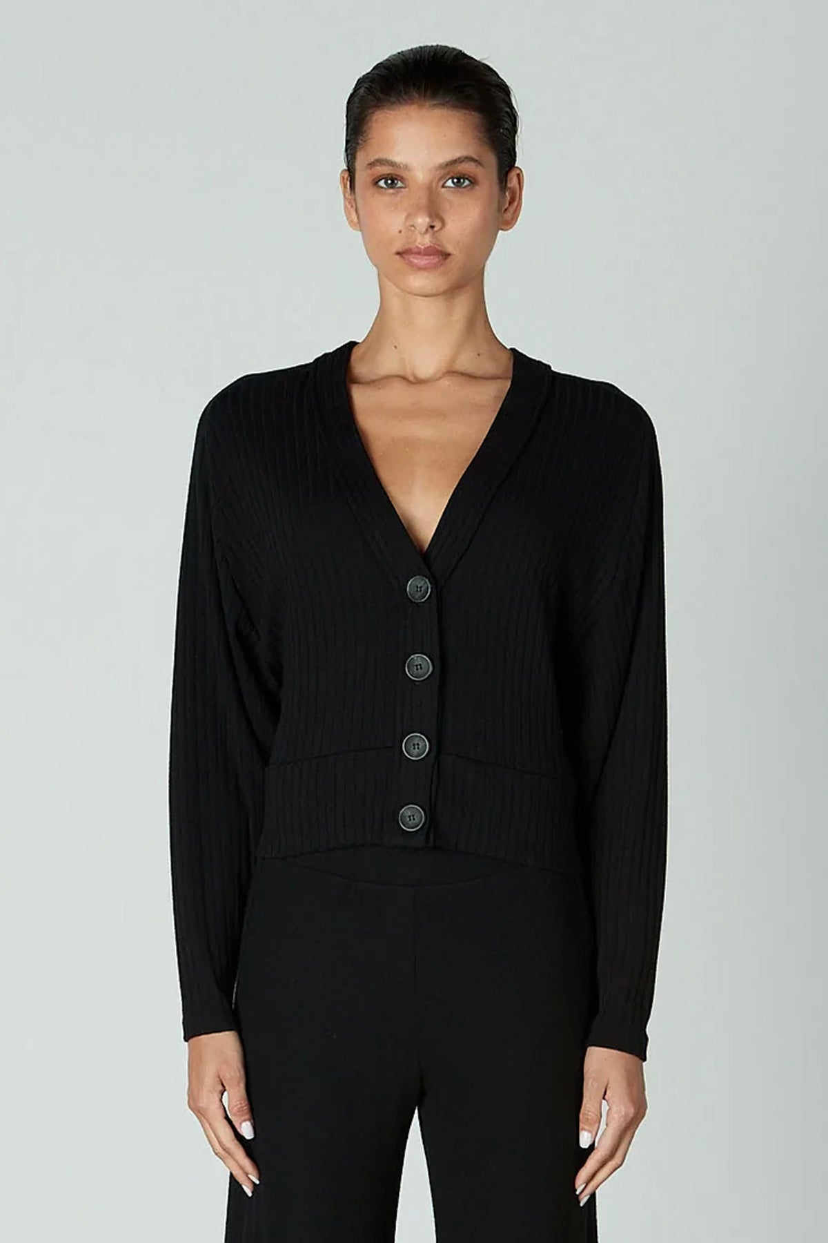 Crop Button Up Cardigan - Black by Enza Costa | 25 South Boutiques