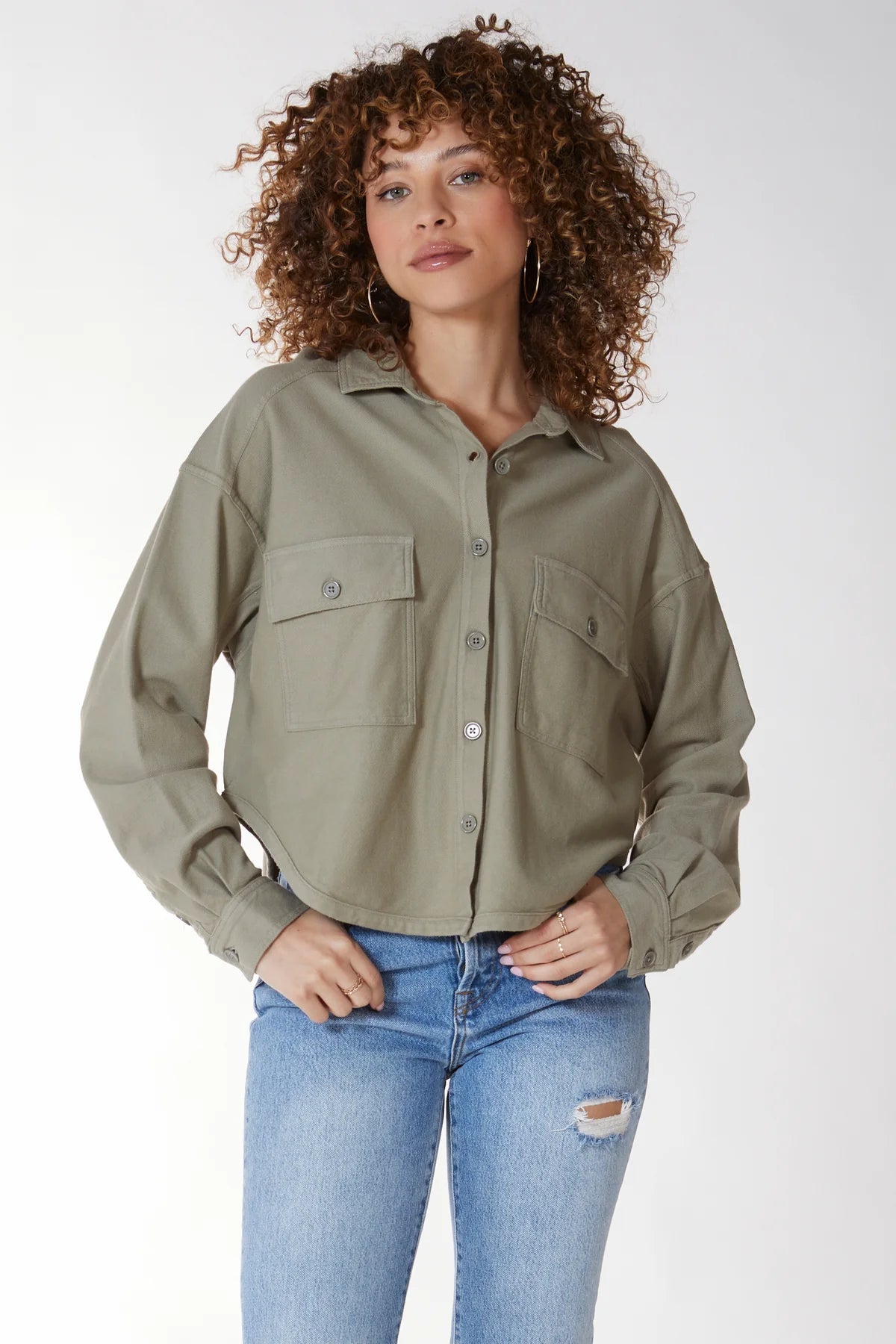 Knit Twill Shirt Jacket - Basil by Bobi — alternate view